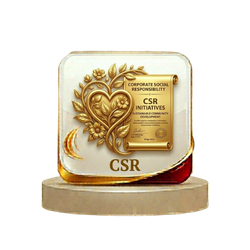 Corporate Social Responsibility (CSR) icon with green leaves and heart symbolizing social impact initiatives