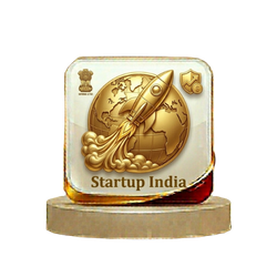 Startup India registration icon with rocket launching from globe representing startup recognition